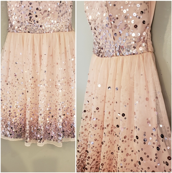 New Pink Tulle Sequin & Mesh Dress Size 7 Juniors - Picture 3 of 8